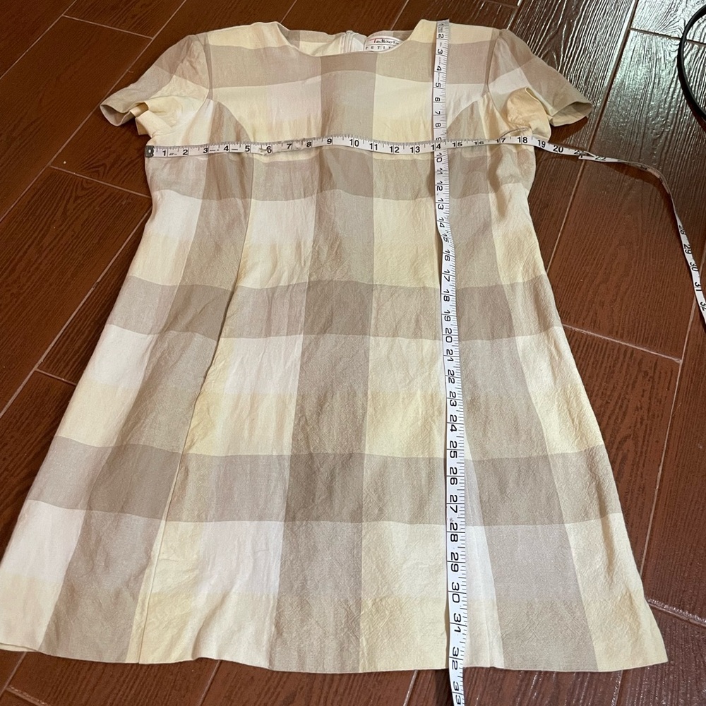 Talbots Petites tan yellow cream Short Sleeve Vintage Dress sz 12P linen pockets - Picture 5 of 13